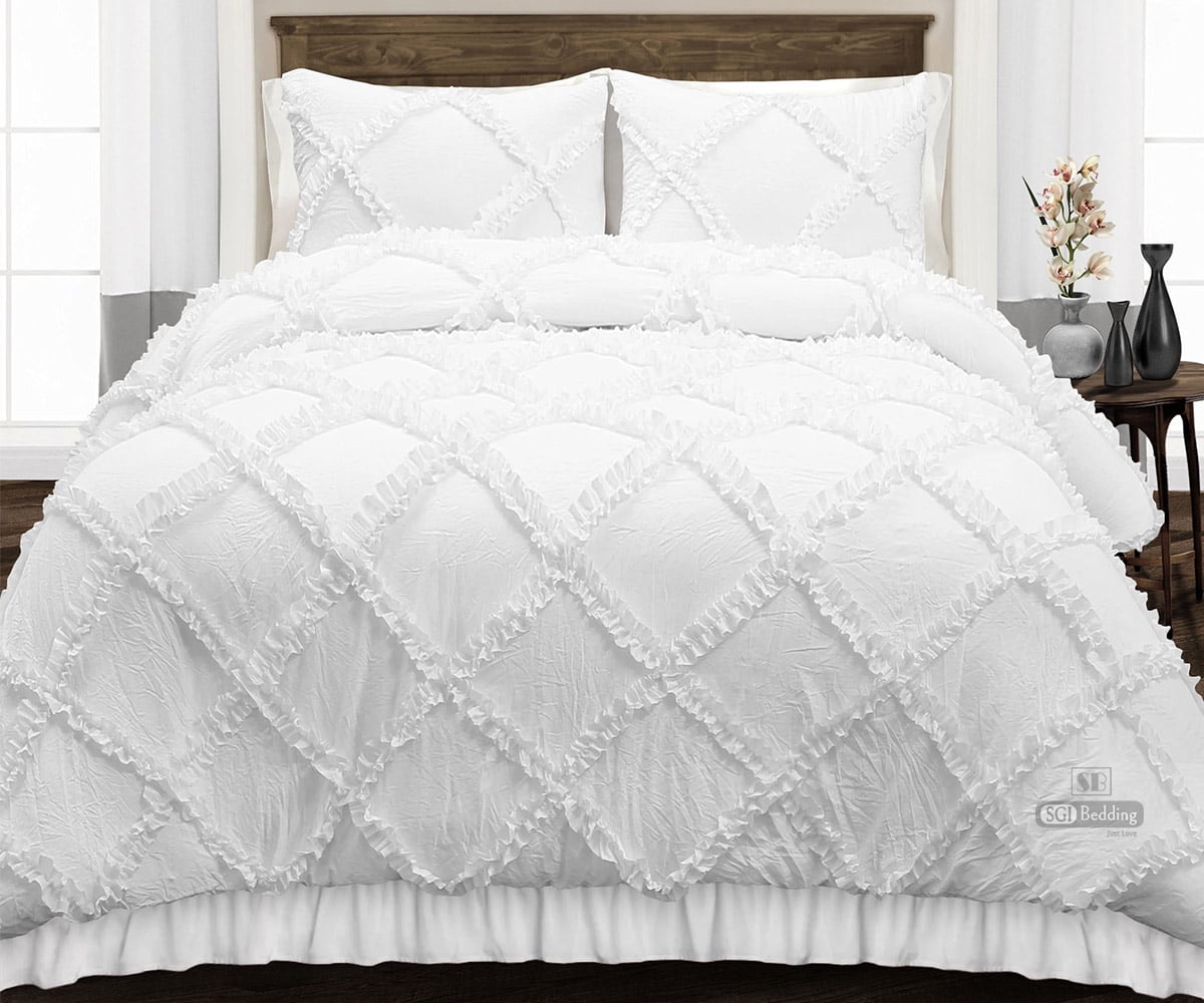 Full Comforter Diamond Ruffle White 300 GSM Plush Siliconized ...