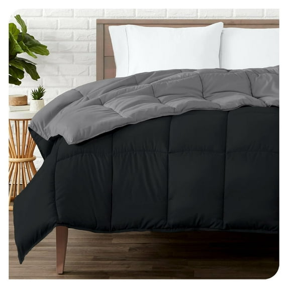 Full Comforter - Reversible Colors - Goose Down Alternative - Ultra-Soft - Premium 1800 Series - All Season Warmth - Bedding Comforter (Full, Black/Grey)