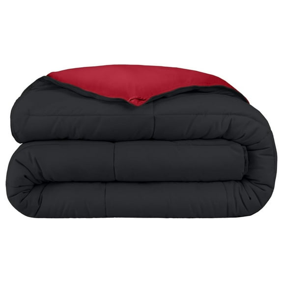 Full Comforter - Reversible Colors - Goose Down Alternative - Ultra-Soft - Premium 1800 Series - All Season Warmth - Bedding Comforter (Full, Black/Red)