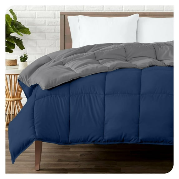 Full Comforter - Reversible Colors - Goose Down Alternative - Ultra-Soft - Premium 1800 Series - All Season Warmth - Bedding Comforter (Full, Dark Blue/Grey)