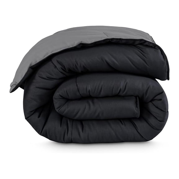 Full Comforter - Reversible Colors - Goose Down - Ultra-Soft - Premium 1800 Series - All Season Warmth - Bedding Comforter (Full, Black/Grey)