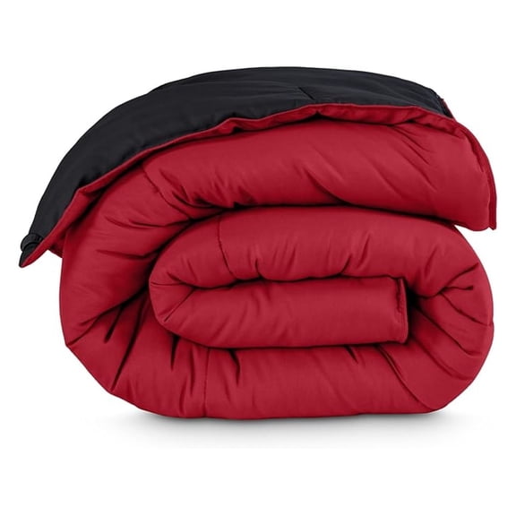 Full Comforter - Reversible Colors - Goose Down - Ultra-Soft - Premium 1800 Series - All Season Warmth - Bedding Comforter (Full, Black/Red)