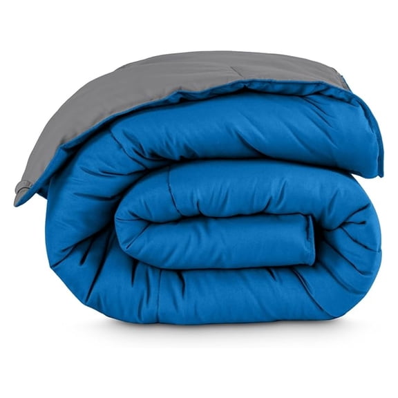 Full Comforter - Reversible Colors - Goose Down - Ultra-Soft - Premium 1800 Series - All Season Warmth - Bedding Comforter (Full, Grey/Medium Blue)