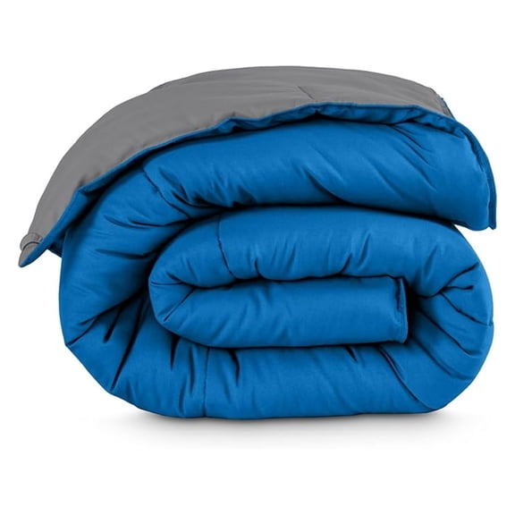 Full Comforter - Reversible Colors - Goose Down - Ultra-Soft - Premium 1800 Series - All Season Warmth - Bedding Comforter (Full, Grey/Medium Blue)