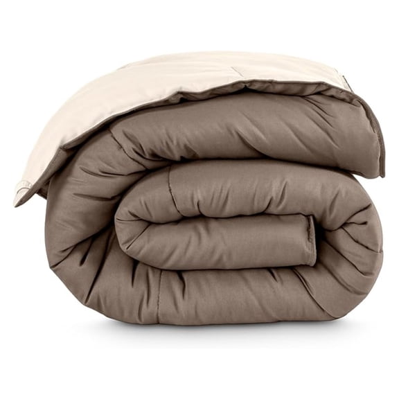 Full Comforter - Reversible Colors - Goose Down - Ultra-Soft - Premium 1800 Series - All Season Warmth - Bedding Comforter (Full, Taupe/Sand)