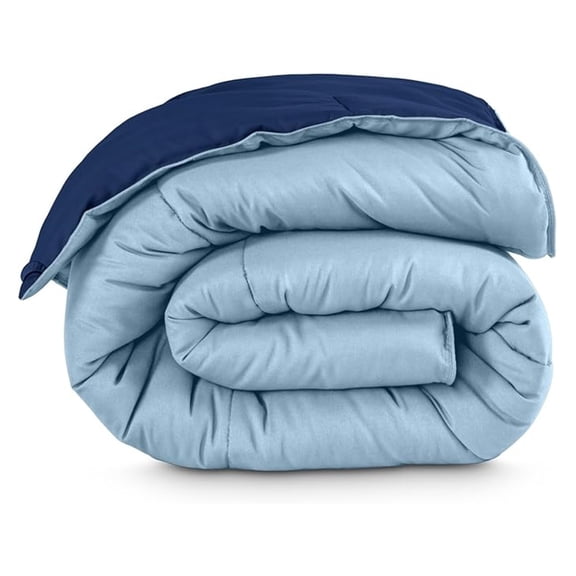Full Comforter - Reversible Colors - Goose Down - Ultra-Soft - Premium 1800 Series - All Season Warmth - Bedding Comforter (Full, Dark Blue/Light Blue)