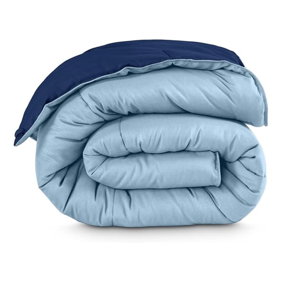 Full Comforter - Reversible Colors - Goose Down - Ultra-Soft - Premium 1800 Series - All Season Warmth - Bedding Comforter (Full, Dark Blue/Light Blue)