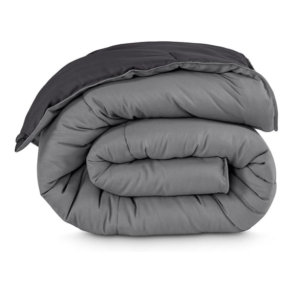 Full Comforter - Reversible Colors - Goose Down - Ultra-Soft - Premium 1800 Series - All Season Warmth - Bedding Comforter (Full, Grey/Forged Iron Grey)