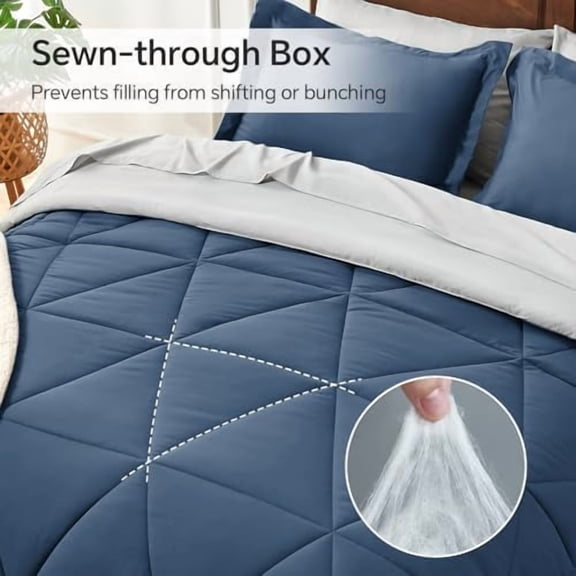 Full Comforter Set 7 Pieces Bed in A Bag - Soft Microfiber Reversible Calm Blue Bed Set with Comforters, Sheets, Pillowcases & Shams, Cozy Luxury Bedding Sets for All Season