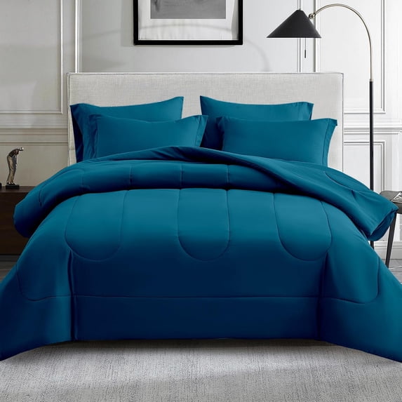 Full Comforter Set 7 Pieces Bed in a Bag Teal | Soft Down Alternative ...