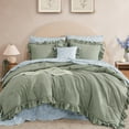 thumbnail image 1 of Full Comforter Set - 7 Pieces Ruffle Sage Green Bedding Sets, Shabby Chic Farmhouse Bed in a Bag Full with Ruffle Comforter, Floral Sheets, Pillowcases & Shams, 1 of 7
