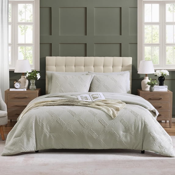 Full Comforter Set, Bed in A Bag 7-Pieces, Beige Textured All Season Comfortable Bedding Sets with Comforter, Sheets, Pillowcases & Shams (Beige, 80"x90")