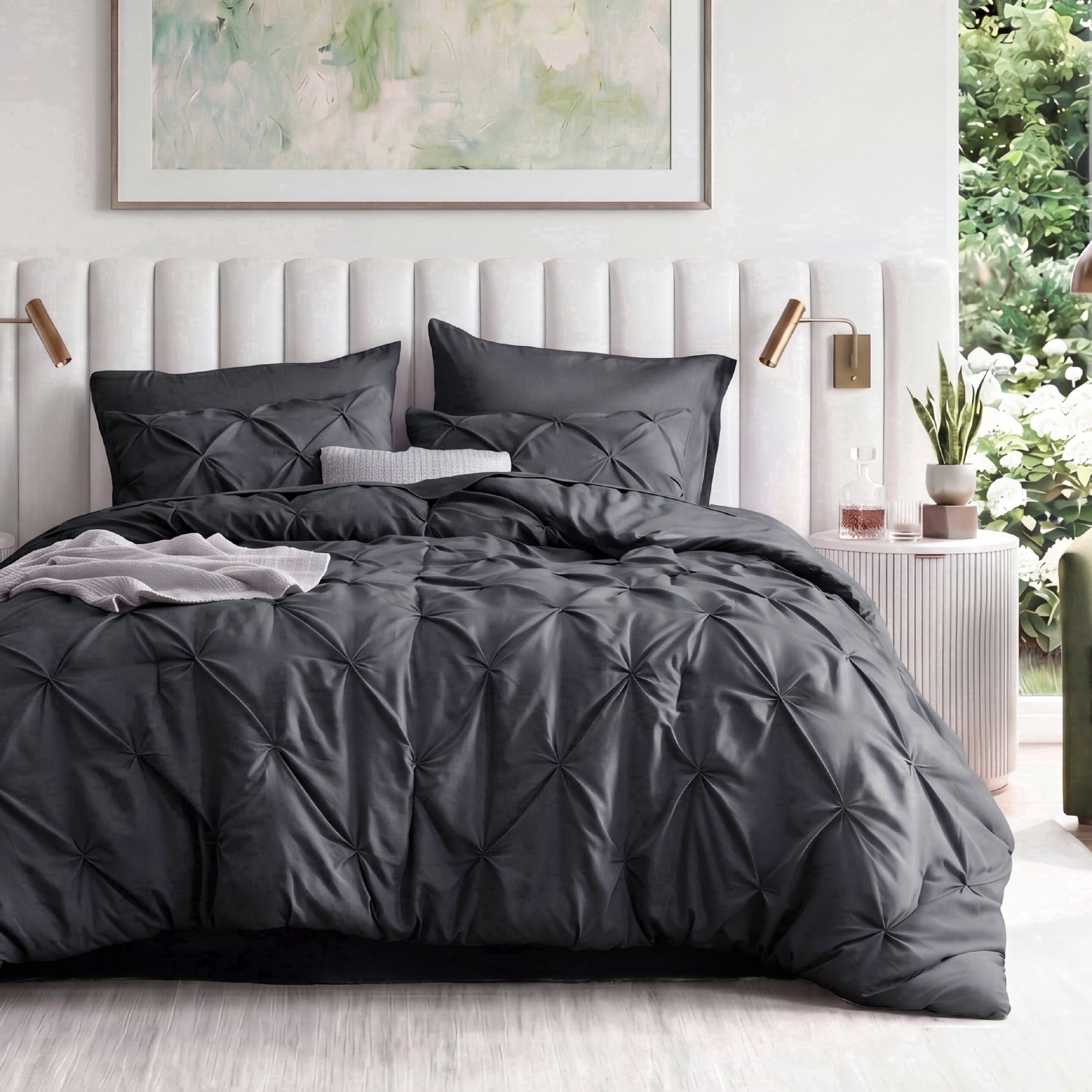 U Bedsure U by Bedsure Full Comforter Set Black, Bed in a Bag Full Size Bedding, 7 Pieces Pinch Pleat All Season Comforter with Sheets, Pillowcases & Shams