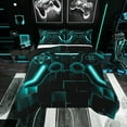 thumbnail image 1 of Full Comforter Set Gamer Bedding Set Gaming Comforter Teal Black Teens Gamer Room Decor Game Geometric Duvet Insert 1 Comforter With 2 Pillowcases Gamer Gifts, 1 of 7