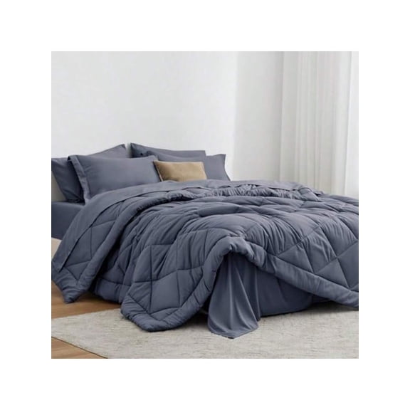 Full Comforter Set Navy Blue 7 Pieces Full Bed In A Bag All Season Bedding Sets With 1 Comforter 1 Flat Sheet 1 Fitted Sheet 2 Pillowcase And 2 Pillow Sham