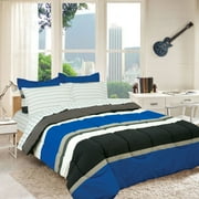 Full Comforter Set, Rugby Stripe Blue Reversible Bed in a Bag