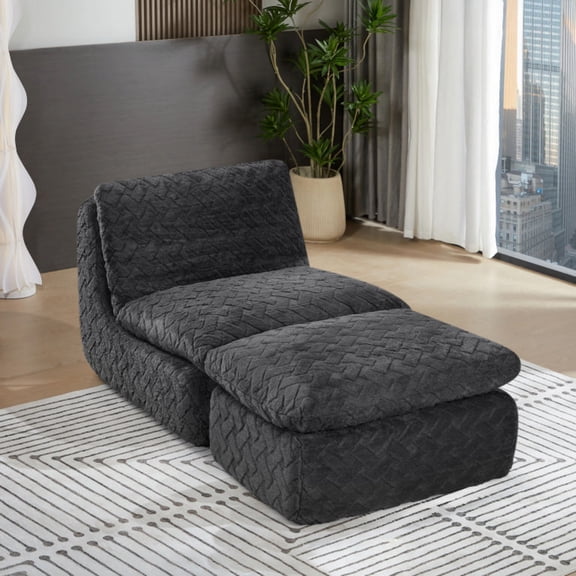 Full Compression Sofa Chair with Swivel Add Ottoman (Black)