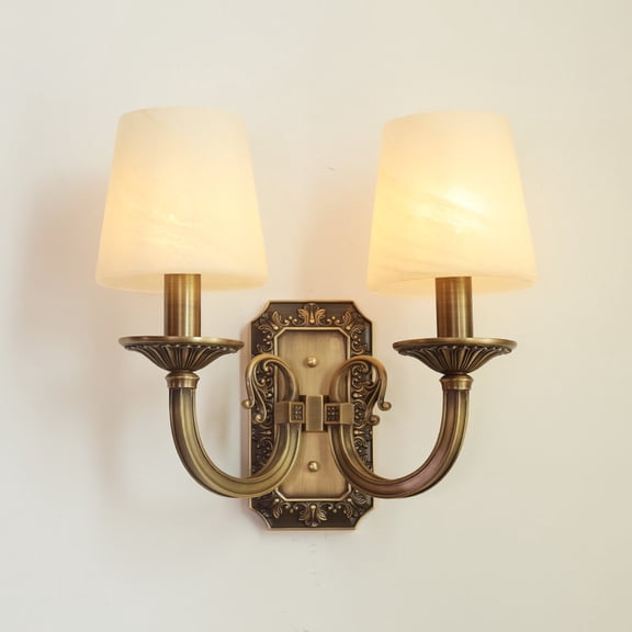 Full Copper American & European Wall Lamp, LED Living Room TV Background, Bedroom Bedside & Stairway Lighting for Villa and Duplex Homes, Vintage Style