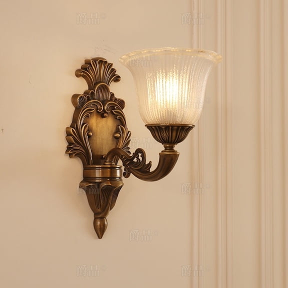 Full Copper Vintage American Wall Lamp, LED Bedroom Bedside & Living Room, TV Background Wall & Stairway Lighting for Duplex Villas, 110V