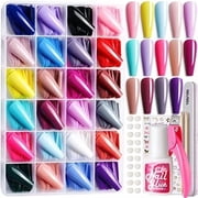 Full Cover Color Press Coffin Nails, 576 count Tips in 24 Colors, Glue Long Ballerina False Nails