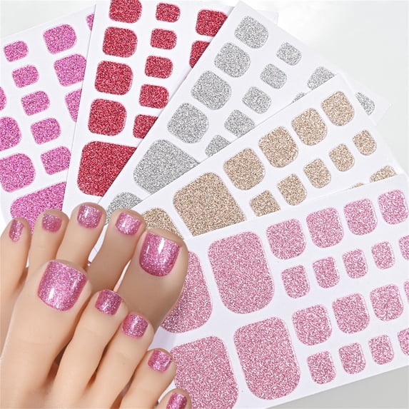 Full Cover DIY Manicure QZS Self-Adhesive Designs Women Toenail Decorations Self Adhesive Toenails Polish Stickers for Decorations Multicolor 5pcs