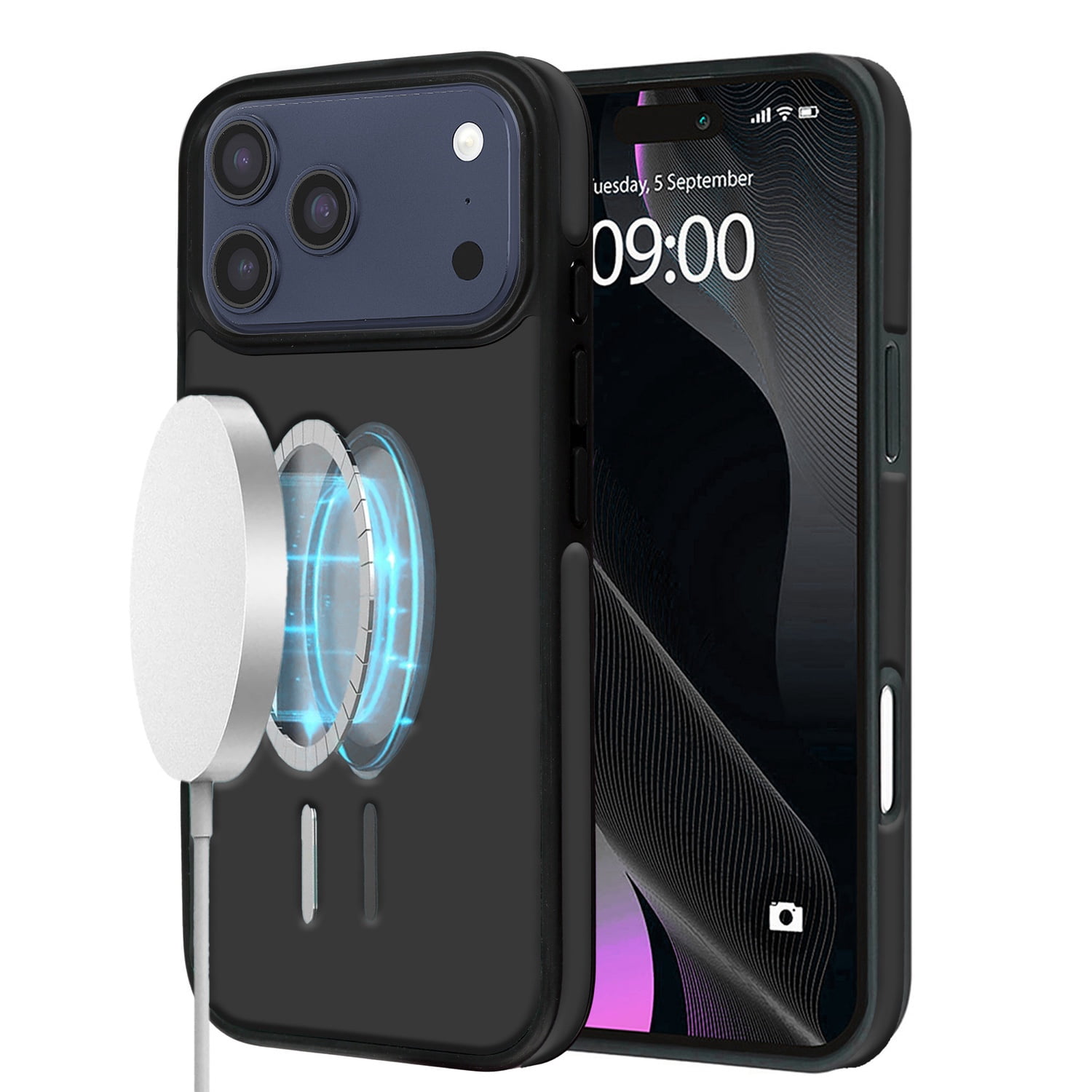 Full-Cover Leather Design Case with Wireless Charging Support for iPhone 17 Pro Max - Black