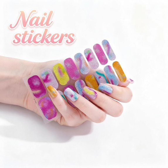 Full Cover Nail Stickers, Self Adhesive Long Lasting Nail Polish Wraps, Nail Art Decals for Women, DIY Manicure Stickers for Natural Acrylic Press On Nails, Home Salon Nail Art Supplies Daily Use