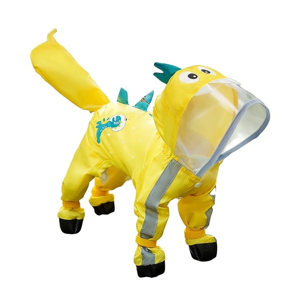 Full Coverage 4-Leg Waterproof Dog Raincoat with Integrated Non- Rain Boots, Clear Hooded Dog Rain Jacket with Reflective Safety Strips & Leash Access Hole(Light Yellow1,S)