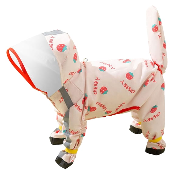 Full Coverage 4 Leg Waterproof Dog Raincoat with Integrated Non- Rain Boots, Clear Vision Hooded Dog Rain Jacket with Reflective Safety Strips & Leash Access Hole, Breathable(Pink,L)