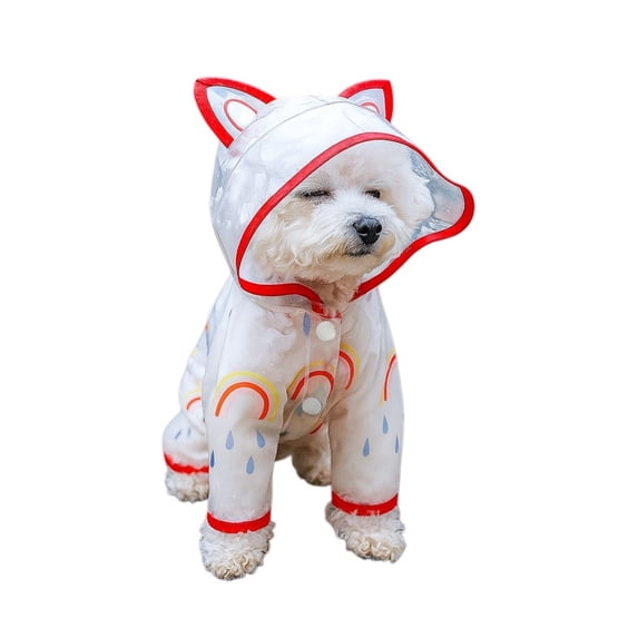 Full Coverage 4 Legs Waterproof Dog Raincoat, Hooded Reflective Pet Rain Jacket with Leash Hole and Integrated Rain Boots for Outdoor Use(Red,L)