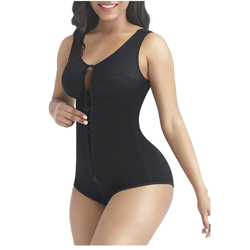 Women's Ultimate Slimmer Wear Your Own Bra Body Briefer Shapewear,Zipper  Open Bust Bodysuit (Color : Black, Size : 1X)