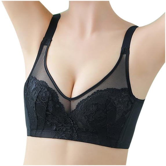 Full-Coverage Bras Women Seamless Bra Feature V-Neck Soft Bra Style W-1438 Black XL