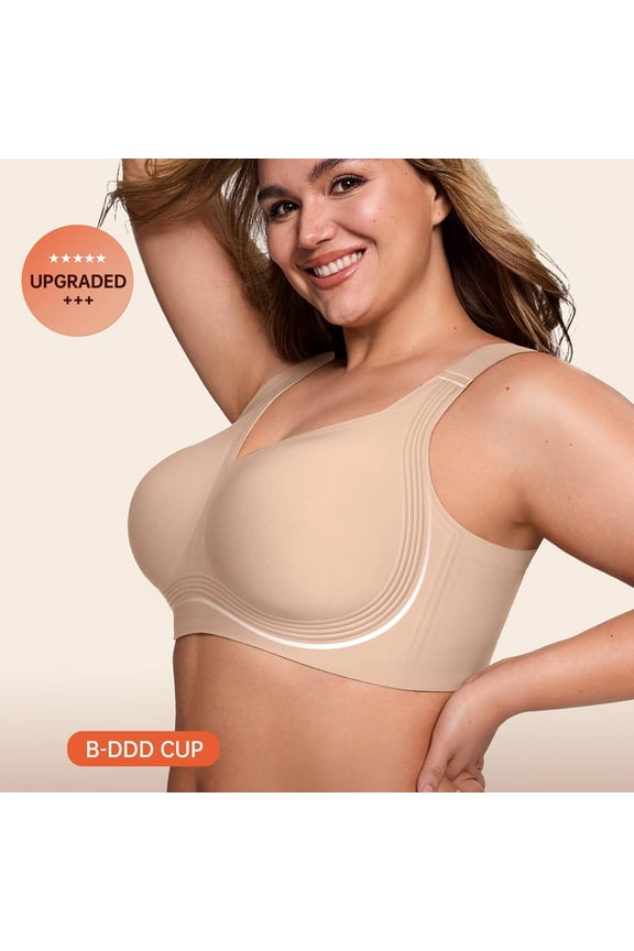 Full Coverage Bras for Women, Wireless No Underwire Plus Size Supportive Lift Bra Anti-Sag Breathable Everyday Comfort Seamless Water-Drop Cup for Older Ladies