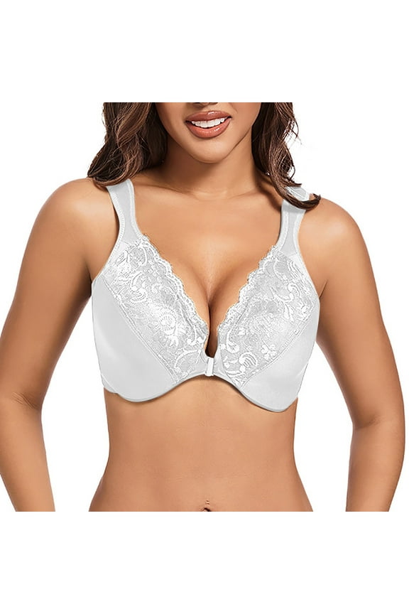 Full Coverage Bras for Women Xunlbb Plus Size Women's Thin Without Gathered Underwear Sexy Lace With Steel Ring Adjustable Large Size Front Buckle Bra(White,XXXXL) Sale