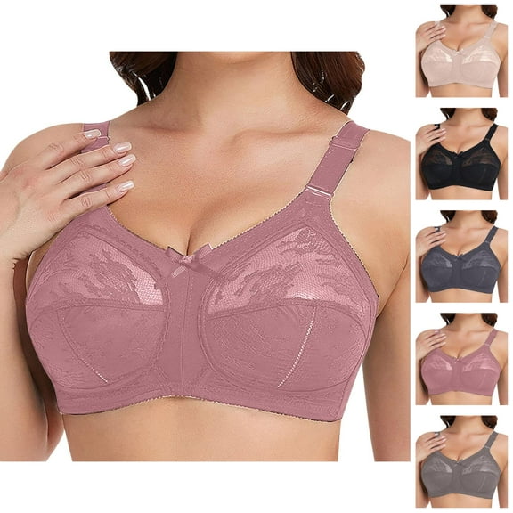 Full Coverage Bras for Women Lace Bow Plus Size Wireless No Pad Minimizer Comfortable Bralettes Everyday Bra