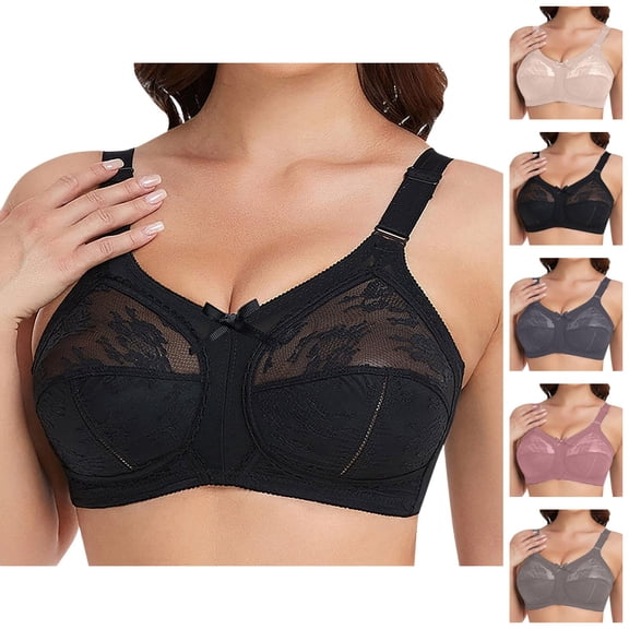 Full Coverage Bras for Women Lace Bow Plus Size Wireless No Pad Minimizer Comfortable Bralettes Everyday Bra