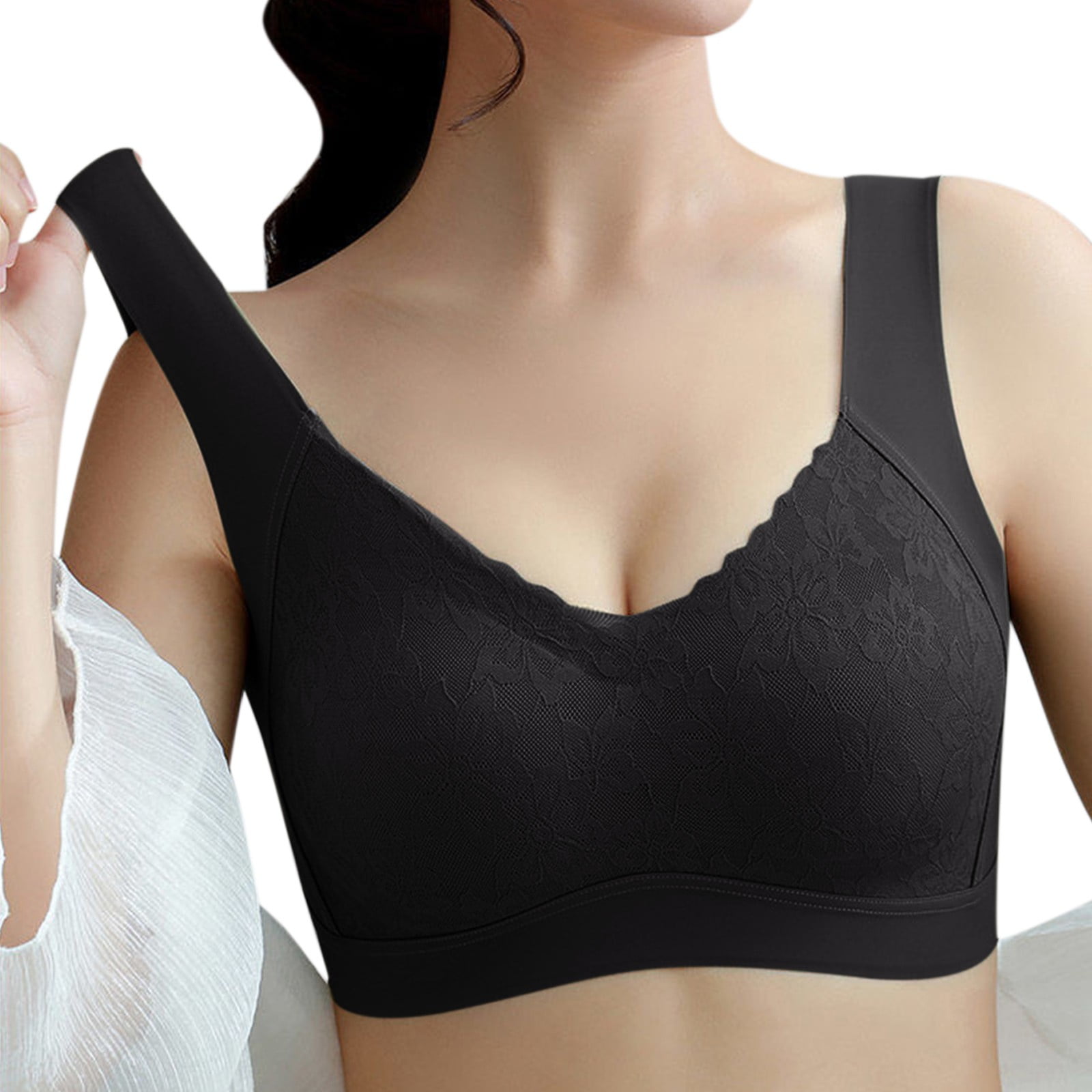 Women Sports Bra Seamless Comfortable Soft Breathable Ladies Lace Bras(light  Black