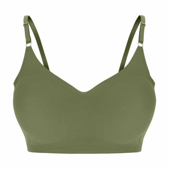 Full Coverage Bras for Women Plus Size Wireless Adjsutable Strap Comfortable Breathable Seamless Bra Wirefree (L, Army Green)