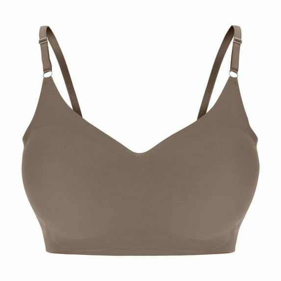 Full Coverage Bras for Women Plus Size Wireless Adjsutable Strap Comfortable Breathable Seamless Bra Wirefree (S, Brown)