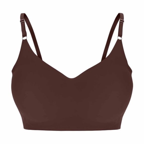 Full Coverage Bras for Women Plus Size Wireless Adjsutable Strap Comfortable Breathable Seamless Bra Wirefree (S, Coffee)