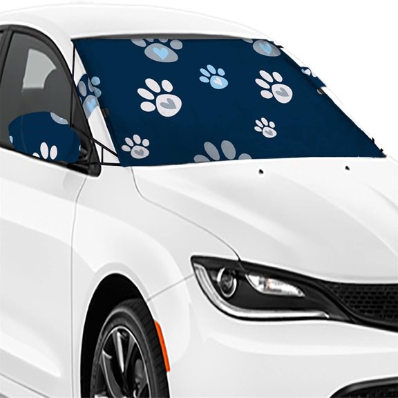 Full-Coverage Car Windshield Cover for Ice and Snow, Standard Size (Puppy Paws) - Wiper Blade + Side Mirror Covers - Fit-Fast Straps, Security Panels + Storage Pouch - 59x41 Inches