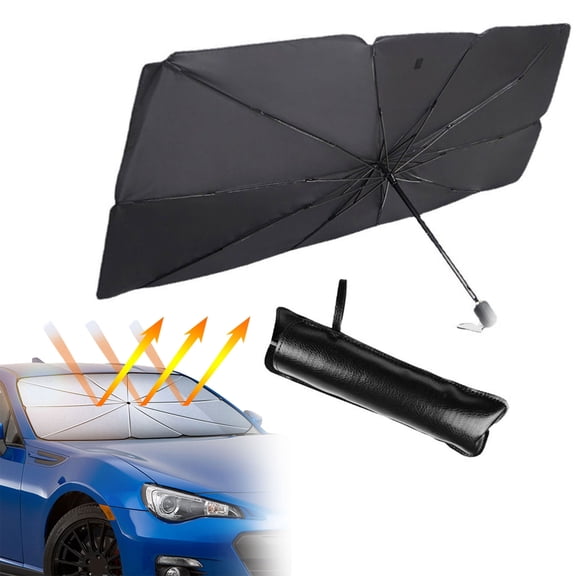 Full Coverage Car Windshield Sunshade Umbrella Foldable 360 Rotatable Bendable Rod UV Heat Blocking for SUV Vans Camping (31x57 inch)