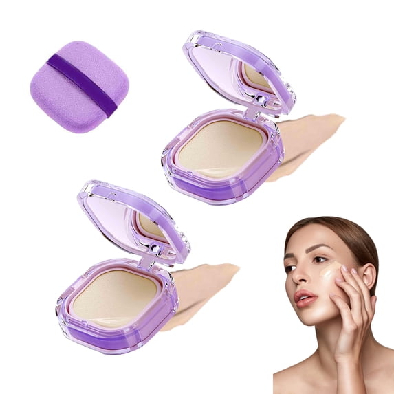 Full Coverage Creamy Foundation, Long-Lasting Waterproof BB Cushion, Smooth & Even Base for Oily Dry Combination Skin, Compact Travel-Friendly(2PCS)