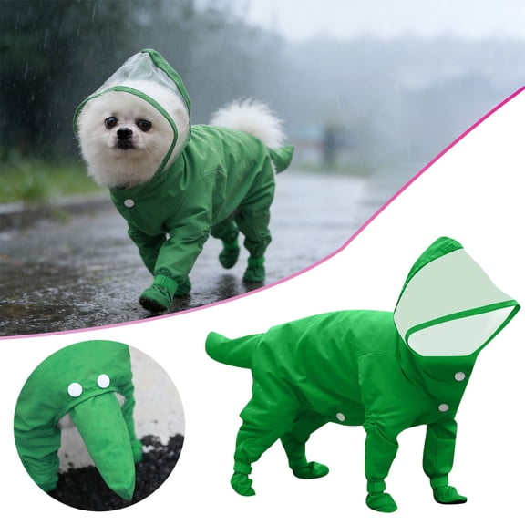 Full-Coverage Dog Raincoat, Lightweight, Comfortable, Adjustable & Easy to Wear Dog Rain Jacket, Detachable Cap, Reflective Strip (Mint, L)