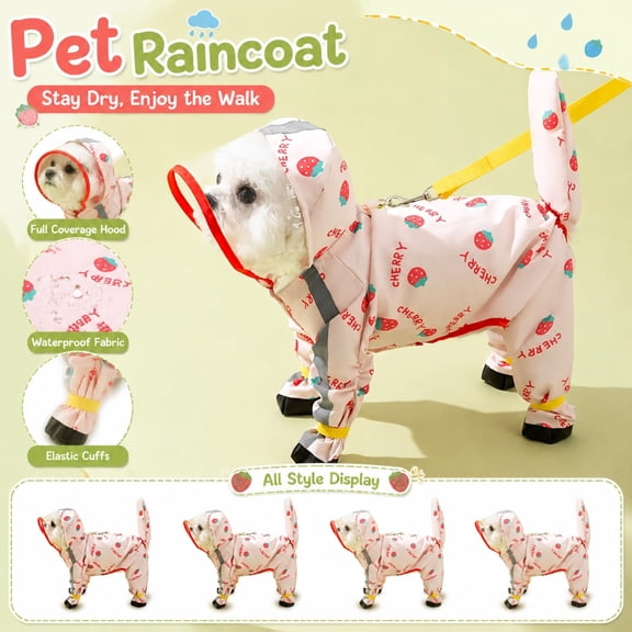 Full Coverage Dog Raincoat with Paw and Tail Cover, Reflective Hood, Lightweight Waterproof(M,Pink)