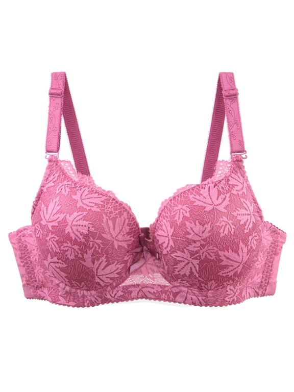 Full Coverage Everyday Bras for Women Lace Push Up Underwire Bra High Support Everyday T-Shirt Brassieres 42C, Hot Pink
