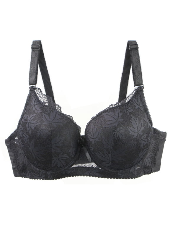 Full Coverage Everyday Bras for Women Lace Push Up Underwire Bra High Support Everyday T-Shirt Brassieres 44C, Black