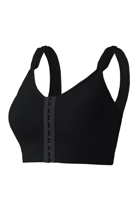 Full Coverage Front Closure Bra for Large Bust Wide Straps Wireless Seamless Support Push Up Bras for Plus Size Women Black XL