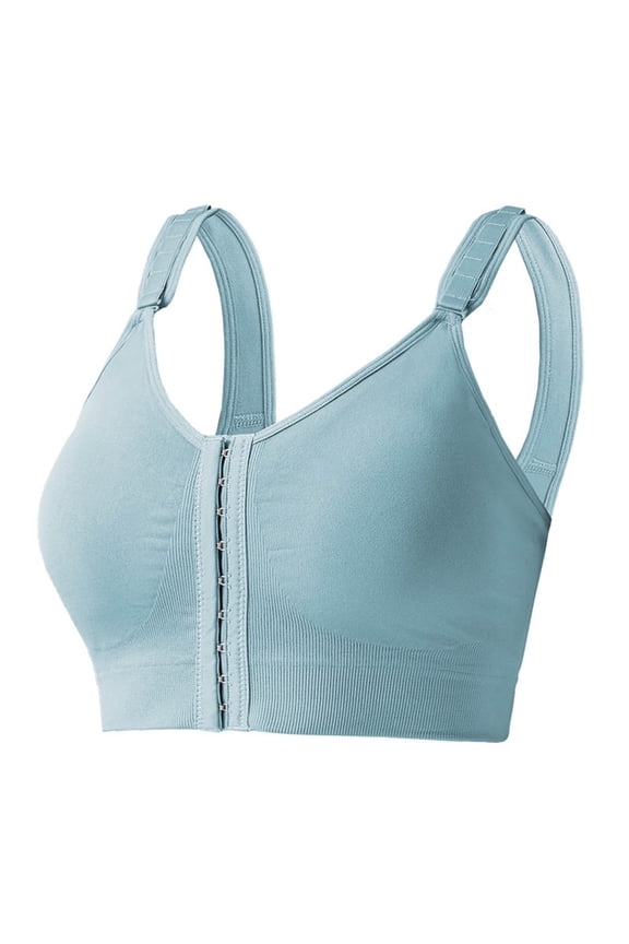 Full Coverage Front Closure Bra for Large Bust Wide Straps Wireless Seamless Support Push Up Bras for Plus Size Women Blue XL