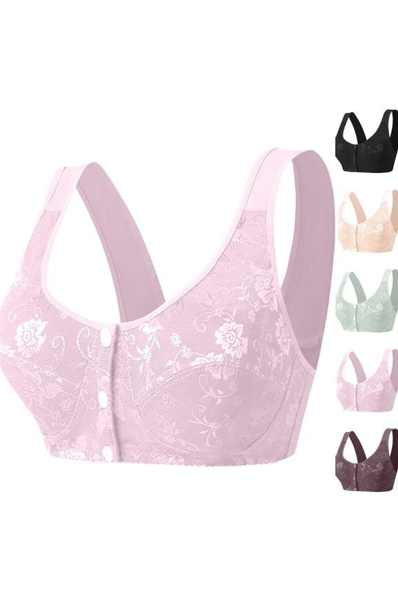 Full Coverage Front Closure Bras for Women, Wirefree Cotton Vest Style Breathable Padded Wide Back Full Support Bralette ,46,Pink